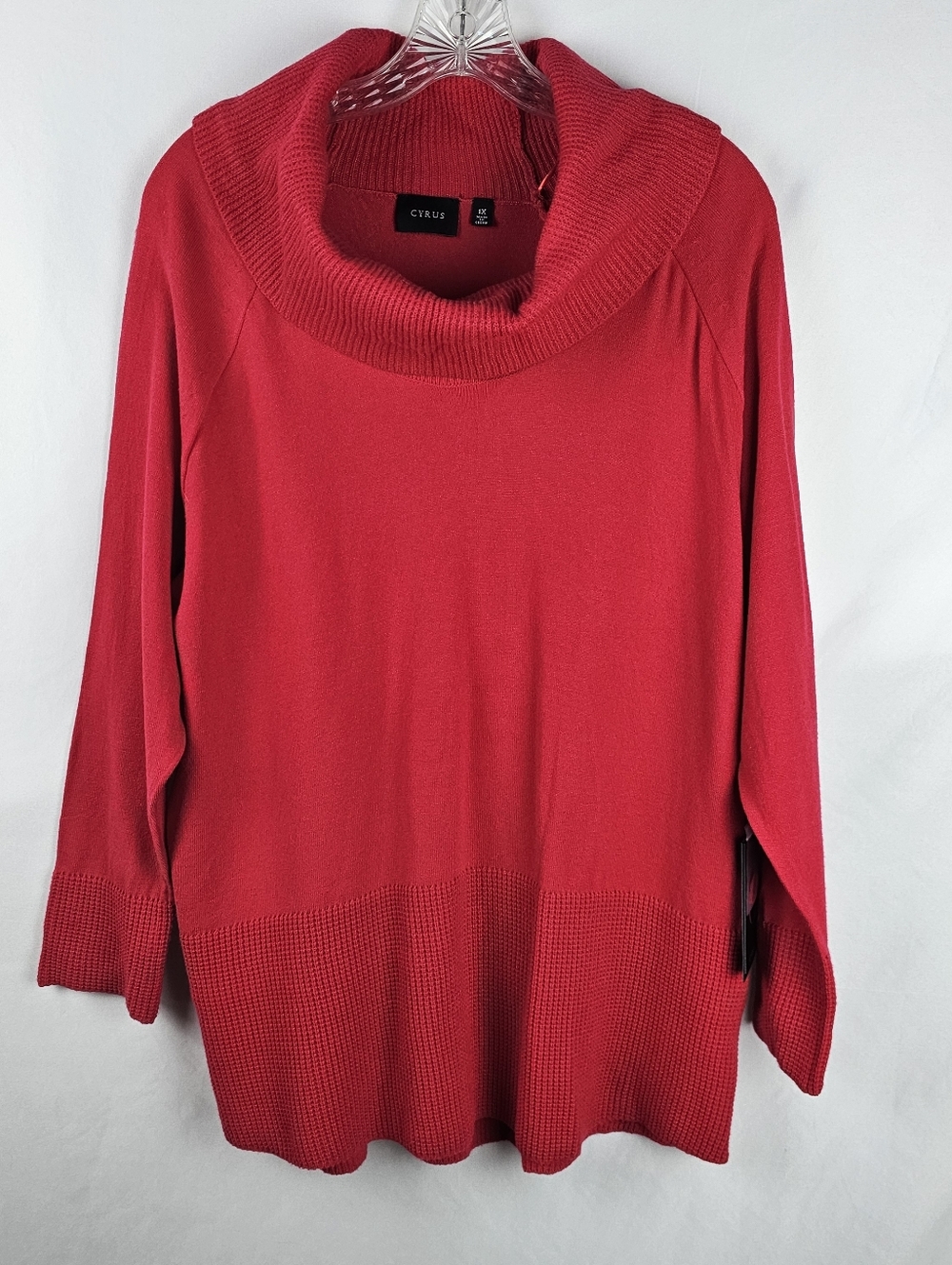NWT Cyrus New York Cowl Neck Tunic Sweater Women's 1X Red Cozy Timeless Classic